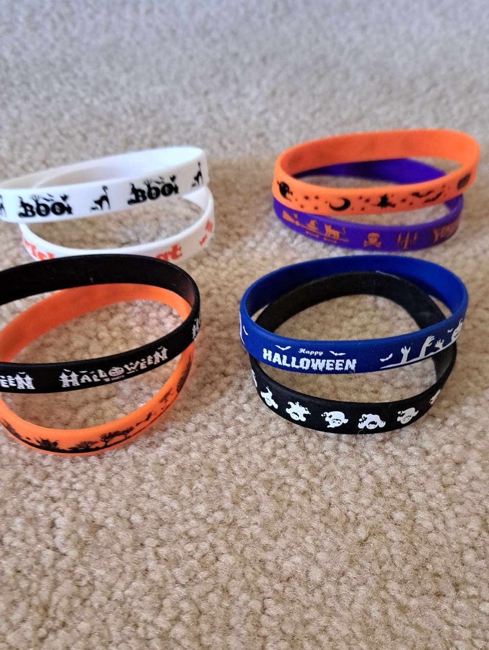 Halloween Silicone Wristbands Pack - Orange, Black, Blue, Purple, White